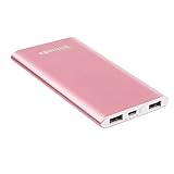 Portable Charger, Shinngo 4000mAh Ultra Slim Power Bank Aviation Aluminum Surface External Battery Pack 2.1A&1A Output and 2A Input with Travel Case for iPhone Samsung Galaxy and More (Rosegold)