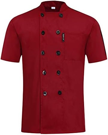 MJL Chef Coat Jacket Lightweight Kitchen Works Coat Short Sleeve Red -3XL
