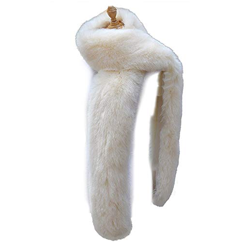 Bettli Women's Men's Extra Large Faux Fox Raccoon Fur Scarf Collar Stole Shawl (White)