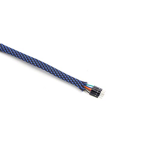 PET Expandable Braided Sleeving Flexo wire Cable Sleeve (0.24" 33ft Black with Blue) Striveday