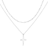 Zalcon Silver Layered Cross Necklaces for Women