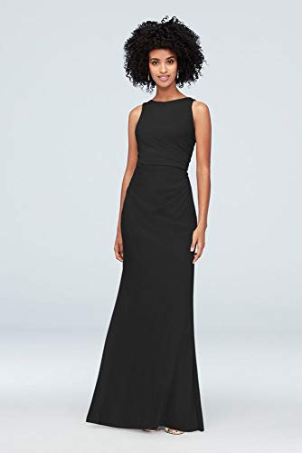 David's Bridal High-Neck Ruched Mesh Bridesmaid Dress Style F19946, Black, 16 - Thumbnail 3