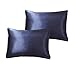 AiMay 3 Piece Satin Duvet Cover Set (1 Duvet Cover + 2 Pillowcases) Rich Silk Luxury 100% Super Soft Microfiber Bedding Collection Reversible Stain-Resistant Wrinkle Free (Queen, Navy Blue)
