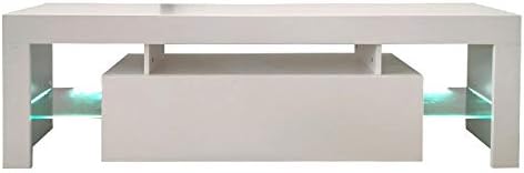 At Home Comforts 130cm Luna White High Gloss Front/Matt Body TV Unit Cabinet Stand with LED Lights and Drawer (Medium)
