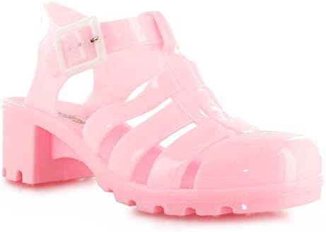 Womens Ladies Girls Clear See Through Glitter Black White HOT Summer Beach Holiday Buckle Retro Jelly MID Block Heel Sandals.