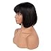 Jiao Li Brazilian Glueless Human Hair Bob Wig with Bang Yaki Machine Made Short Wigs (10, 1B)