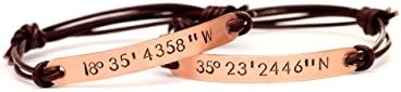 Personalized Coordinates Couple Bracelet Set with Adjustable Leather Cord