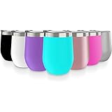 Stainless Steel Stemless Wine Glass Tumbler with Lid, 12 oz | Double Wall Vacuum Insulated Travel Tumbler Cup for Coffee, Wine, Cocktails, Ice Cream | Sweat Free, Unbreakable, BPA Free, Powder Coated