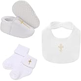 Baby Baptism Cross Sneaker Shoes & Socks, White Christening Baptism Sets for Baby,3Pcs