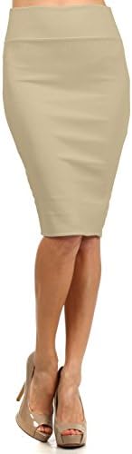 Women's Fitted Solid Midi Pencil Skirt L Beige