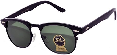 OWL Vintage Designer Half Frame Rim Glass Lens (Black-Black-Green)