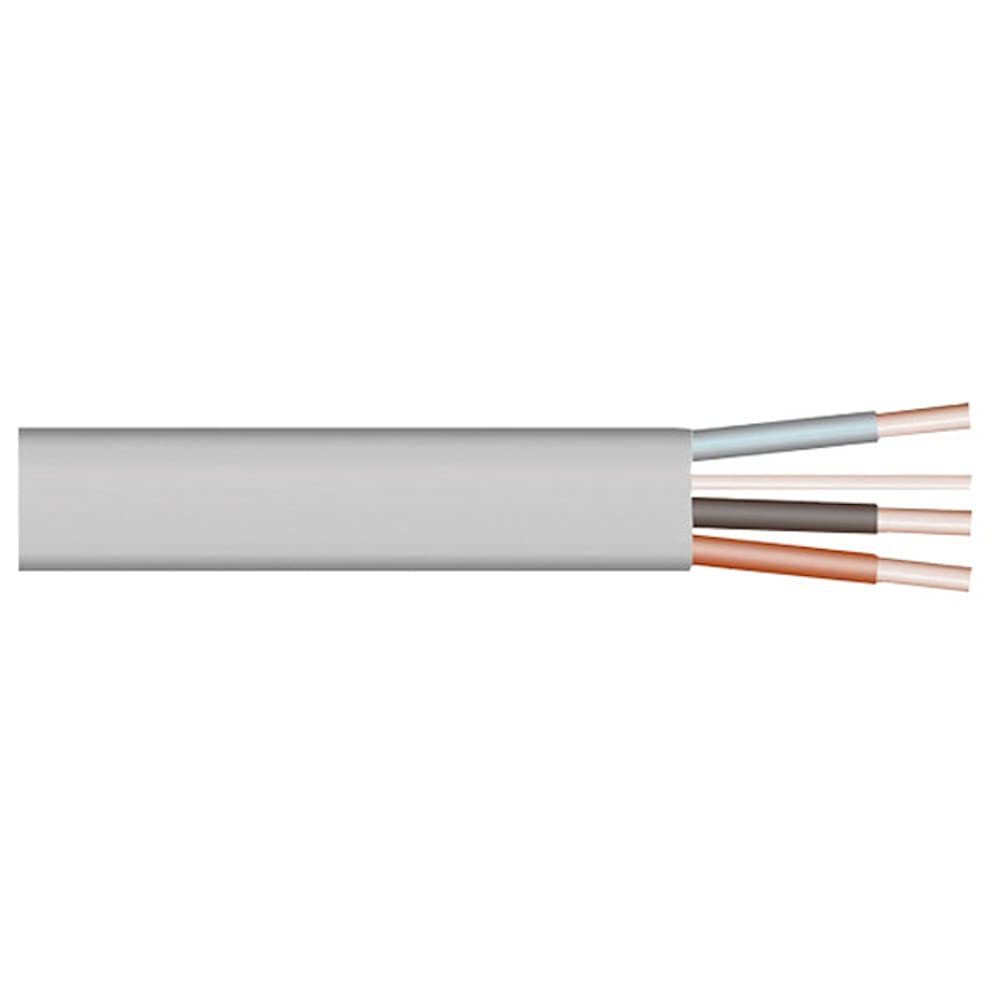 Merriway BH01535 3-Core and Earth Flat Cable, 6243Y 1.5mm Grey, 1 Metre (39 inch)