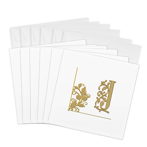 3dRose Greeting Cards - Elegant yellow floral ornament monogram. Superb initial…