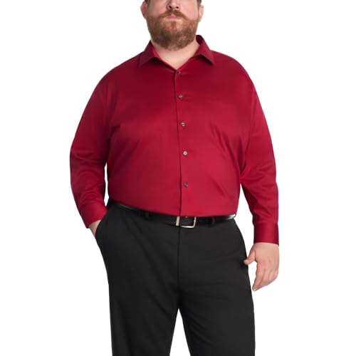 Van Heusen Men's Big Fit Dress Shirt Ultra Wrinkle Free Flex Collar Stretch (Big and Tall) Scarlet