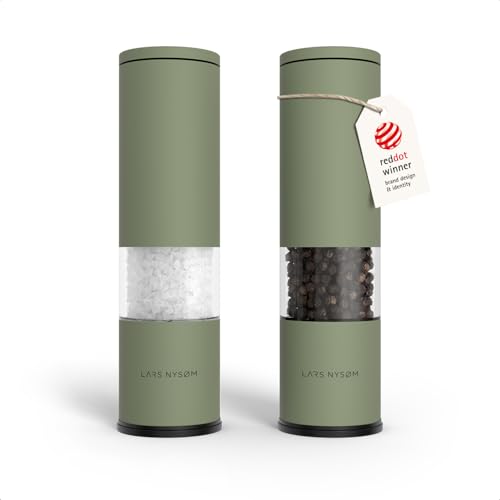 LARS NYSØM Salz und Pfeffermühle Set Manuell mit einstellbarem Keramikmahlwerk I Edelstahl Pfeffermühle und Salzmühle I Design Gewürzmühlen Set (2 Stü