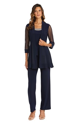 R&M Richards womens Beaded Neck 2 Piece Pant Set Dress, Ã‚ navy, 16 US