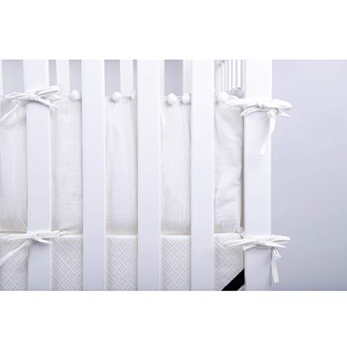 LOAOL Baby Crib Bumper Pads with Pom Pom Breathable Washable Padded Crib Liner Nursery Toddler Decor (White)