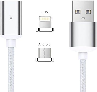 Tomsmoo The 4th Generation 2 in 1 Magnetic Charge and Data Cable,strong magnetism,Micro USB for Android Sasmsung HTC LG HUAWEI,Lightning for Iphone Ipad Ipod(Silver)