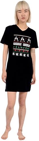 Cozy Loungewear Women's Cotton Jersey Knit V-Neck Nightshirt Sleepwear (Black, M)