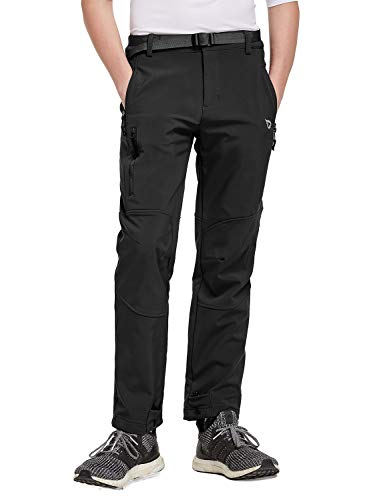 BALEAF Boy’s Hiking Pants Mountain Trousers Fleece Lined Water-Resistant Cycling Pants Black L
