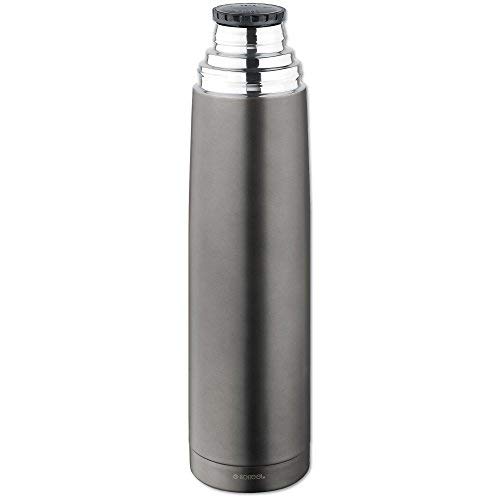 Isosteel VA-9901DAT 34 fl. oz, Double Walled DUO-Vacuum Flask Titanium Gray, 2 stainless steel/plastic screw-on mugs, 18/8 Food Grade Stainless Steel - Thumbnail 2