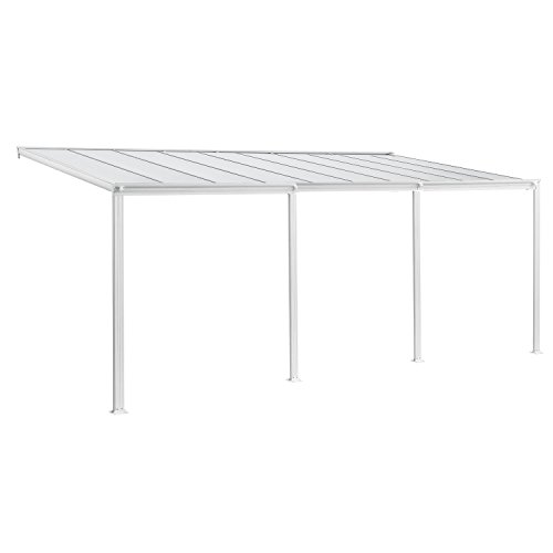 Juskys Terrassenüberdachung Borneo 6x3 m — Sonnenschutz aus Aluminium mit Doppelstegplatten — Terrassendach zur Wandmontage in Weiß