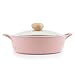 Neoflam Retro Non-Stick Ceramic Coated Integrated Steam Vent, Silicone Hot Handle Holder Include, Casserole, Dutch, Oven Safe, 3.5qt-Low Stockpot-Glass Lid, Pink
