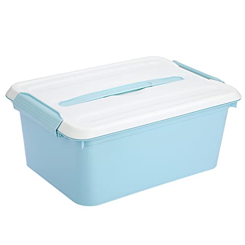 BTSKY Portable Plastic Storage Box with Lid, Multipurpose Plastic Storage Containers with Handled Divided Tray, Easy Carry Box Art Supply Organizer for Home Tools Sewing Supplies Medicine Box (Blue)