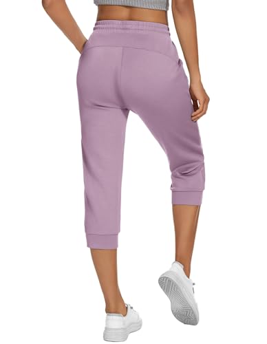 SPECIALMAGIC WOMEN’S CAPRI PANTS AIR LAYER ELASTIC WAIST CAPRI JOGGERS CAUSAL CROPPRD PANTS SOFT GRAYISH PURPLE AIR X-LARGE