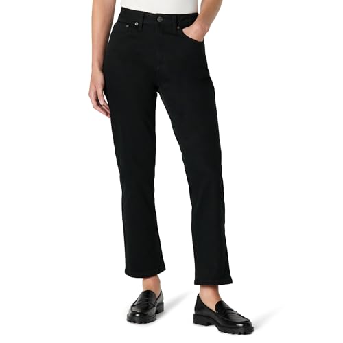 Amazon Essentials Damen Hoch Geschnittene Jeans mit Geradem Bein, 76,2cm Beininnenlänge, Schwarz, 40 Kurz