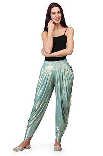 Legis Shimmer Blend Relaxed Comfortable Dhoti Pants Yoga Fitness Active Wear for Women Dance - Free Size (Light Green)