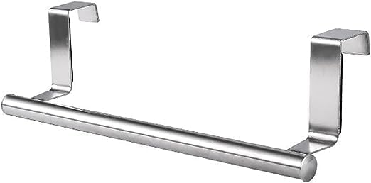Over The Door Towel Rail Towel Holder for Cupboard Drawer Cabinet Kitchen and Bathroom Towel Rail (1, sliver)