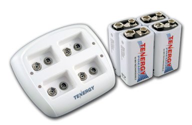 Tenergy TN136 4 Bay 9V Smart Charger with 4 Pieces Tenergy Premium 9V NiMH Rechargeable Batteries