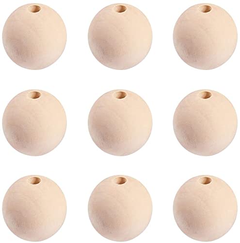 100pcs Wooden Beads 14mm Natural Round Wood Bead Unfinished Craft Loose Beads for Adult DIY Craft Making Macrame Wall Hanging Craft and DIY Painting Home Decorations (4mm Hole)