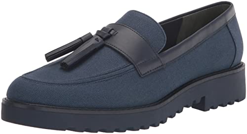 Franco Sarto Womens Carolynn Lug Sole Loafer with Tassel Detail, Navy Blue Canvas, 7.5