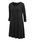 LL WDR930 Womens Round Neck 3/4 Sleeves Trapeze Dress with Pockets L BLACK