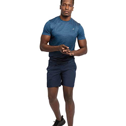 Alive Men's Tee Shirt Active Quick Dry Workout Short Sleeve Shirts Crew Neck (Large, Estate Blue Heather/Midnight Dip)