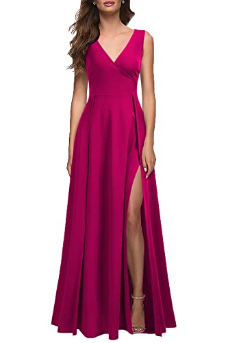 MUSHARE Women's V Neck Sleeveless Split Formal Dress Cocktail Party Prom Long Dresses