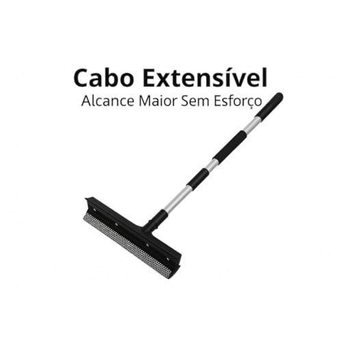 Rodo Janela Box Sacadas Profissional Limpador Vidros Com Cabo Extensível Preto Exclusivo