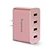 Tranesca 4 port 41W usb travel wall phone charger/adapter/plug for Apple iPhone X,iPhone 8/8 Plus,iPhone 7/iPhone 6/iPhone 5/iPad/iPod /Samsung Galaxy/Android Devices and more (Rose Gold)