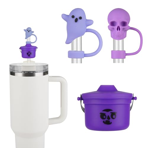 Funny Halloween Buckets Straw Covers for Stanley Cup - Cute Ghost Skull Toppers Compatible With 30&40 OZ 10mm Straw - Halloween Covers Cap for Tumble Cups at Amazon