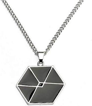 Générique Kpop Cube Pendant Necklace Black Hexagonal Steel Chain