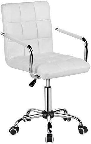 tinx Designer PU Leather Adjustable Office/Home Chair Swivel Chrome Cuban Bar Stool (White)