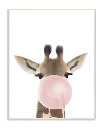 Stupell Industries Baby Giraffe with Pink Bubble Gum Safari Animal, Design by L…