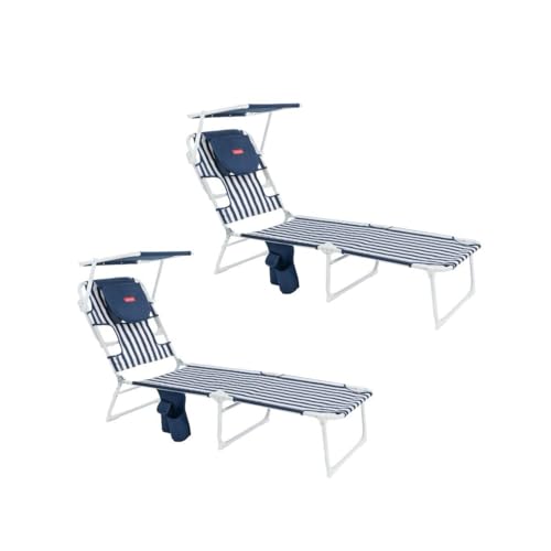 - Pack 2 Tumbonas Plegables - 5 Posiciones - Parasol Ajustable UPF 50+ - Agujero Cabeza y Brazos - Almohada Ergonómica - Aluminio y Poliéster