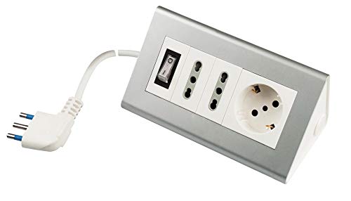 POLY POOL - PP2590S Regleta multitoma de escritorio - Multitoma eléctrica 2 Tomas Bivalentes y Toma Schuko - Regleta Eléctrica Cable 2 m e Interruptor