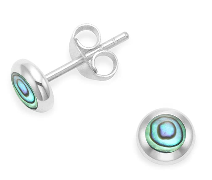 Heather Needham Silver Bezel Set Paua Shell Earrings for Women - Size 6mm - Gift Boxed 5558PS