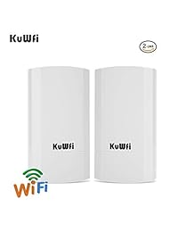 KuWFi   Juego de 2 unidades de 300 Mbps de CPE inalámbrico para exterior e interior, puente inalámbrico de punto a punto, soporta 1.2 mi de distancia de transmisión para PTP PTMP (pre programado WDS) punto de acceso inalámbrico puente