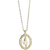 Cykdohy Dainty Tulip Flower Pendant S925 Sterling Silver Necklace for Women Vintage Delicate Floral Oval Lace Charm Link Chain Adjustable Choker Wedding Bridesmaid Friendship Jewelry for Mother Her