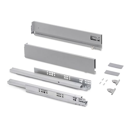 Emuca - Schubladen-Kit für Küche und Bad mit 3D-Regelung, Höhe 93mm, Tiefe 400mm, 40 Kg, sanftes Schließen, Panels nicht enthalten, Stahl, Grau